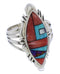 Southwest Multicolor Inlay Silver Ring Size 7-3/4 JX38207